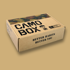 Custom printed kraft shipping box with military-inspired design for subscription and retail packaging